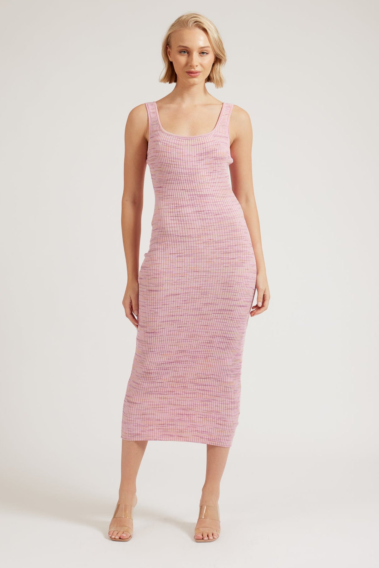 TH24001 Raina Love Square Neck Knitted Midi Dress in Pink. Australian women’s WHOLESALE KNIT DRESSES. Sleeveless knit dresses