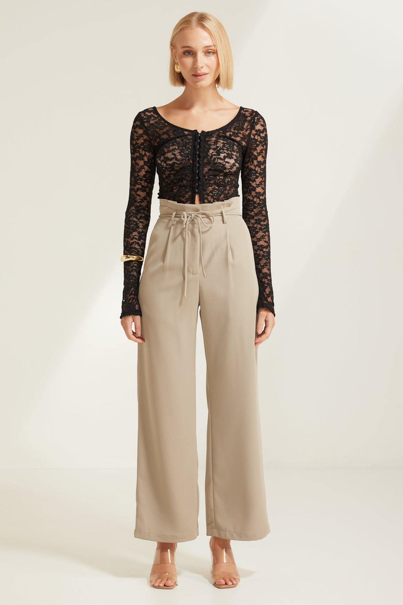 TT9893 Loretta High Waist Paper Bag Pant Oyster Grey. Australian women’s wholesale bottoms fashion from Rosebullet the label. High waisted Pant.
