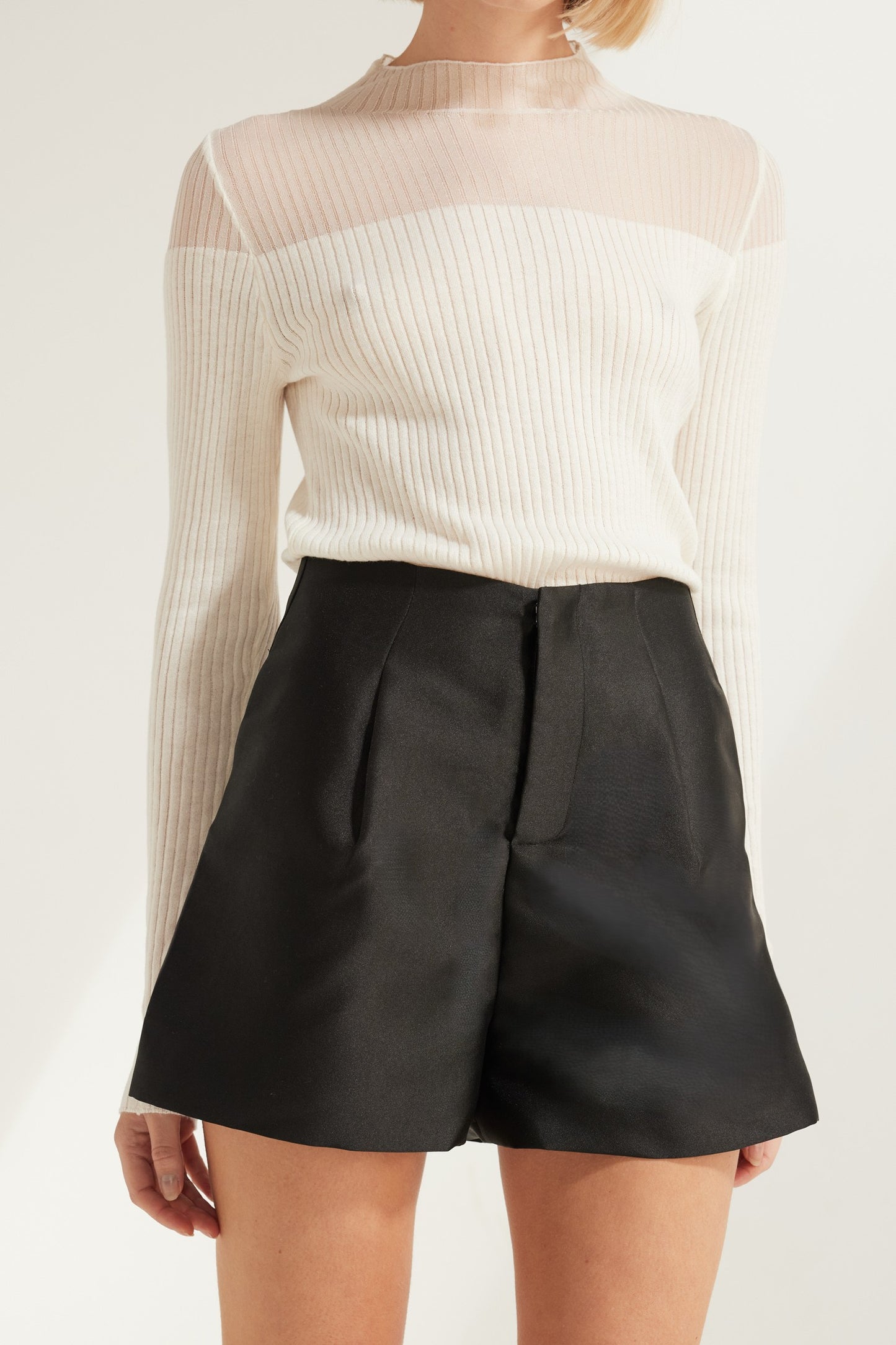 TW3822 Noor High Waist Dressy Shorts in Black. Australian women’s WHOLESALE SHORTS. High waisted short in Structure satin fabric.