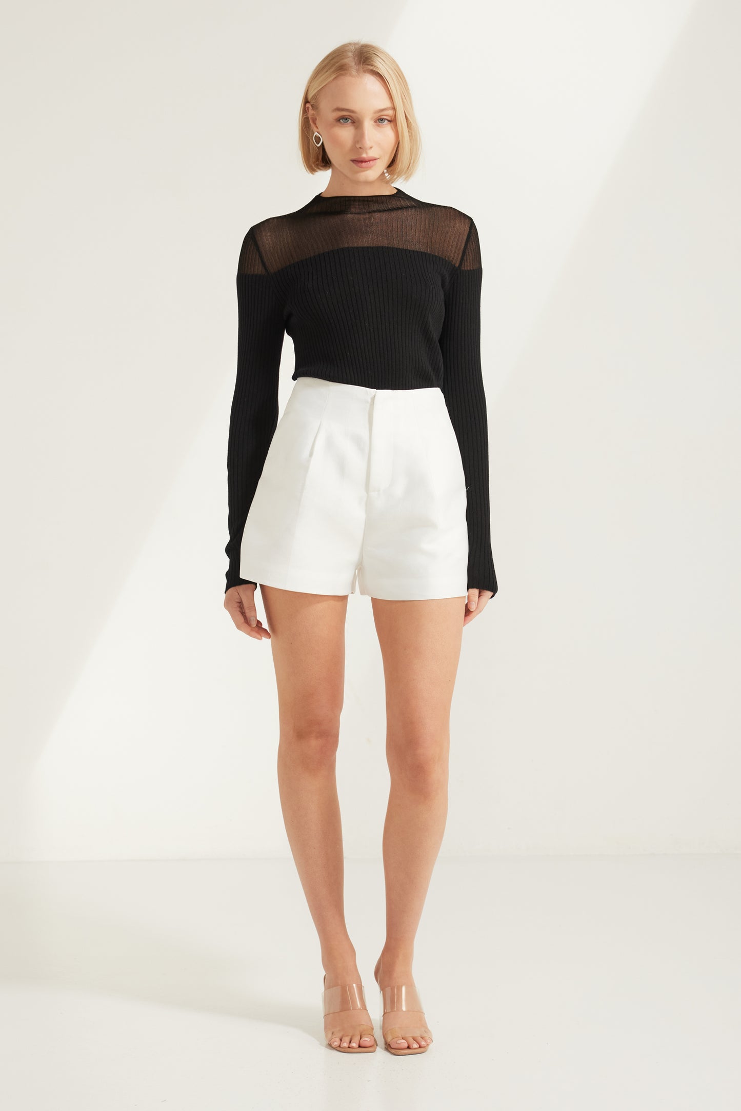 TW3822 Noor High Waist Dressy Shorts in Almond. Australian women’s WHOLESALE SHORTS. High waisted short in Structure satin fabric.
