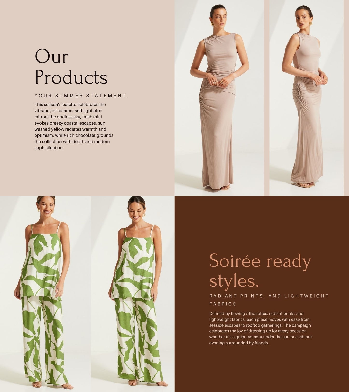 TW4187 Katelyn Ruched Side Sleeveless Top & TW4218 Katelyn Ruched Side Maxi Skirt. TW4531A Canna Leaf Print Thin Strap Top Green/Cream & TW4532A Canna Leaf Print Relaxed Pants. Australian women’s fashion brand Rosebullet The Label Wholesale Collection, featuring trend driven dresses, tops, pants, skirts, skorts, shorts, knitwear, jumpsuits, playsuits, outerwear, restocked bestsellers, and more for modern boutiques.