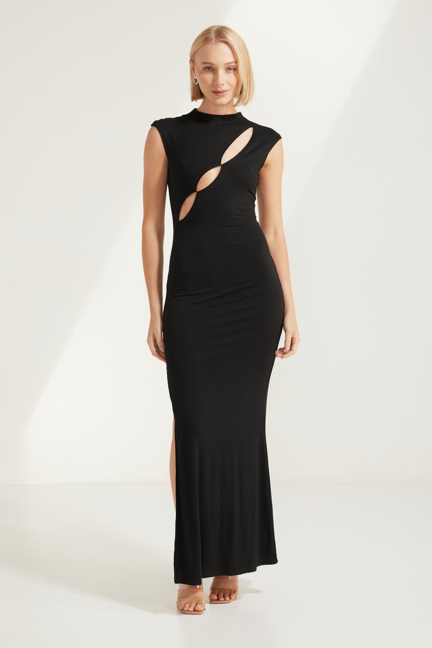 Australian women's fashion wholesale midi dresses, TW4522 Jovie Cut Out Front Midi Dress Black colour