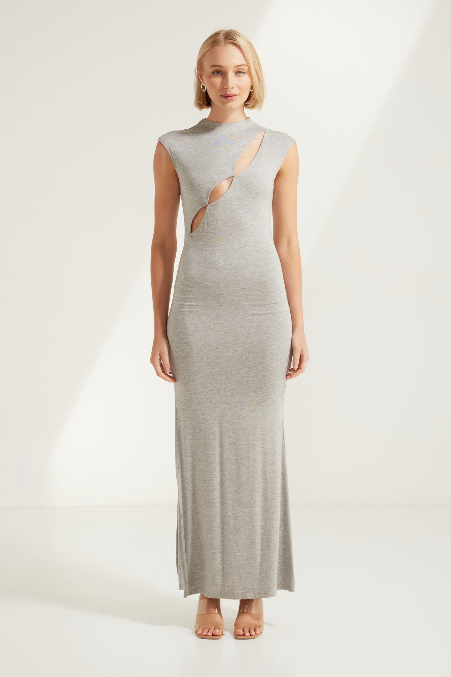 Australian women's fashion wholesale midi dresses, TW4522 Jovie Cut Out Front Midi Dress Grey colour