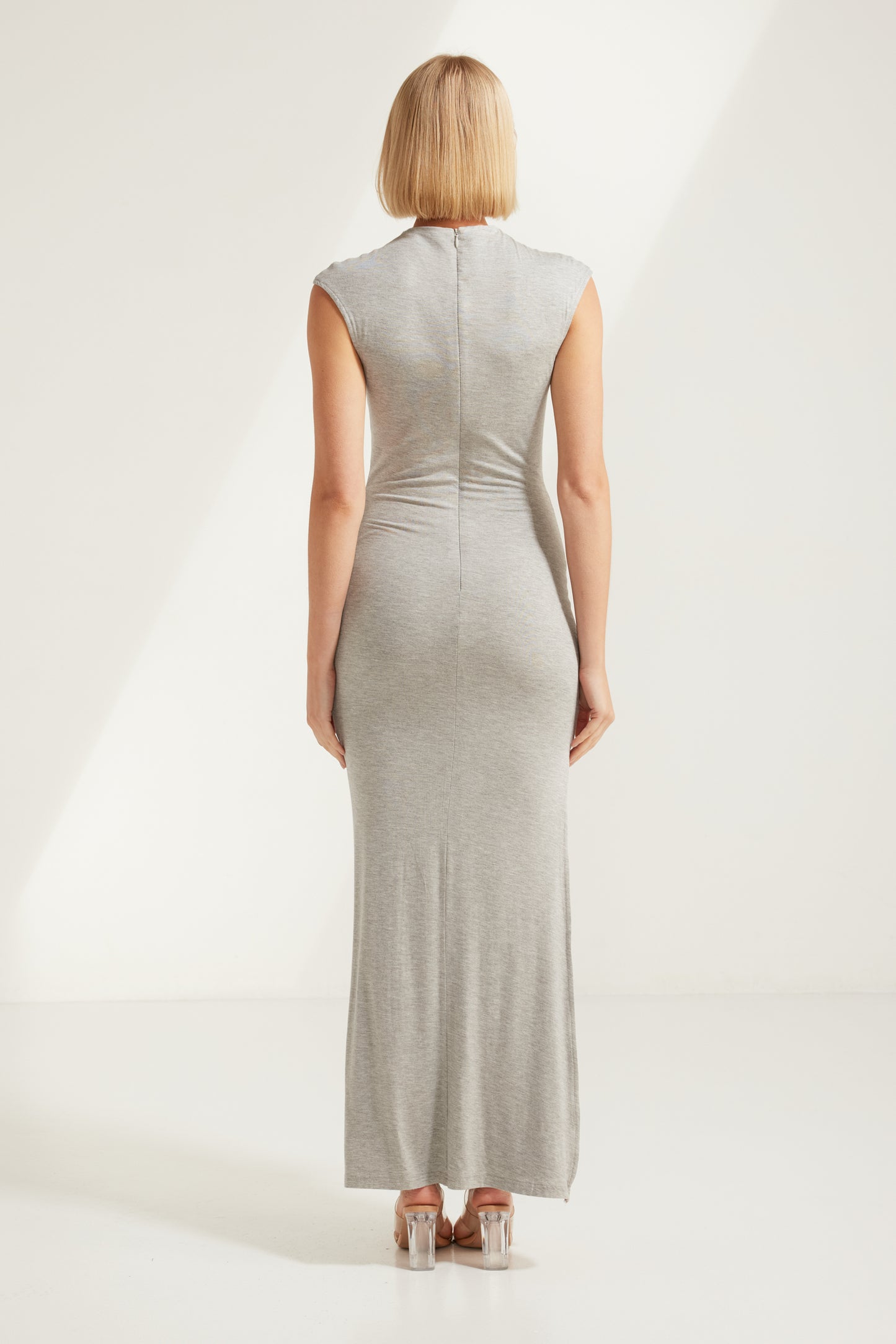 Australian women's fashion wholesale midi dresses, TW4522 Jovie Cut Out Front Midi Dress Grey colour