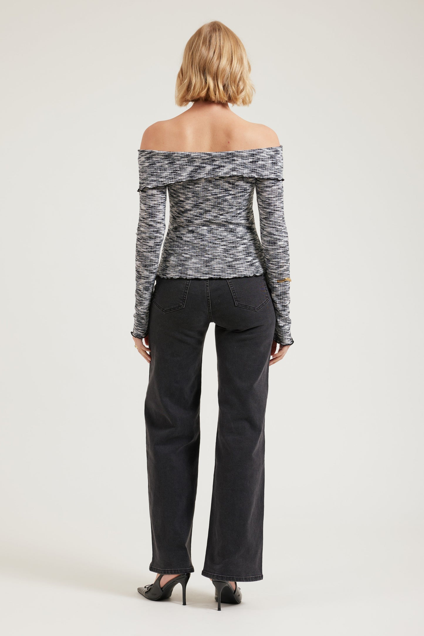 TW4612 Ailani Off Shoulder Long Sleeve Top in Charcoal. WHOLESALE LONG SLEEVE TOPS Collection by Rosebullet The Label, a Melbourne based women's fashion wholesaler and manufacturer. 