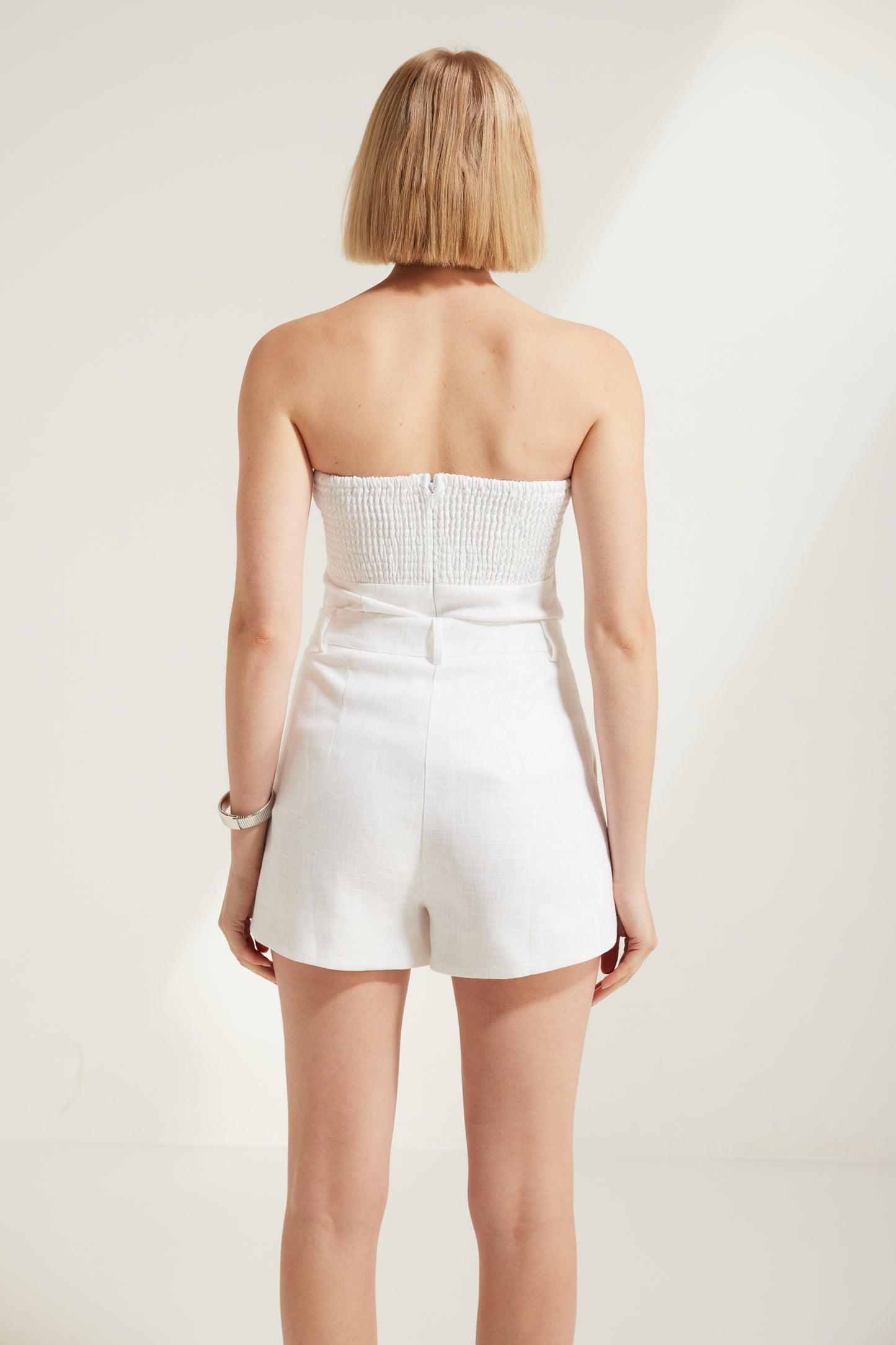 TW6021A Neutral Edit High Waist Shorts White. Australian women’s WHOLESALE SHORTS. RAMIE fabric