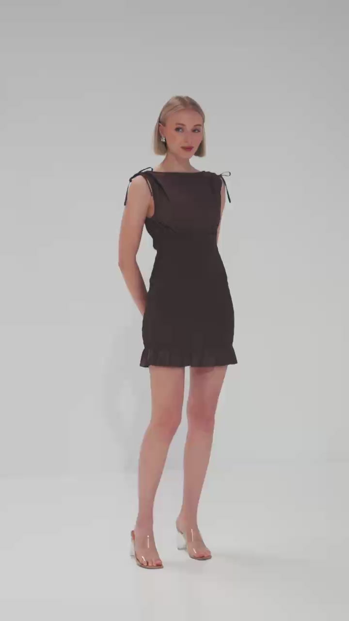 TW4818 Mocha Muse Mini Shirred Dress Chocolate