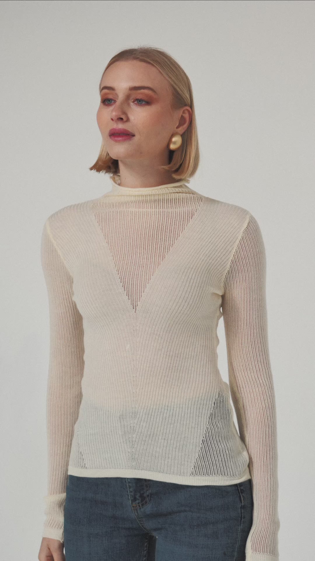 TH26019 Saira Sheer Long Sleeve Knit Top Cream