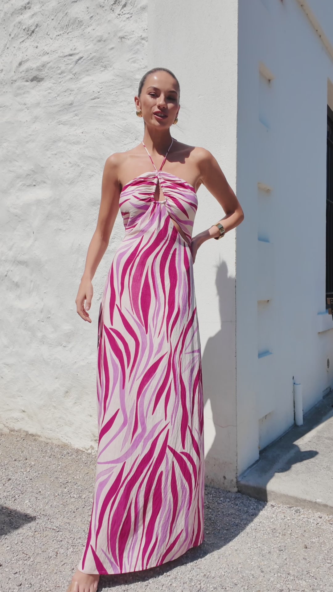 TW6006A Janelle Halter Neck Maxi Dress Pink