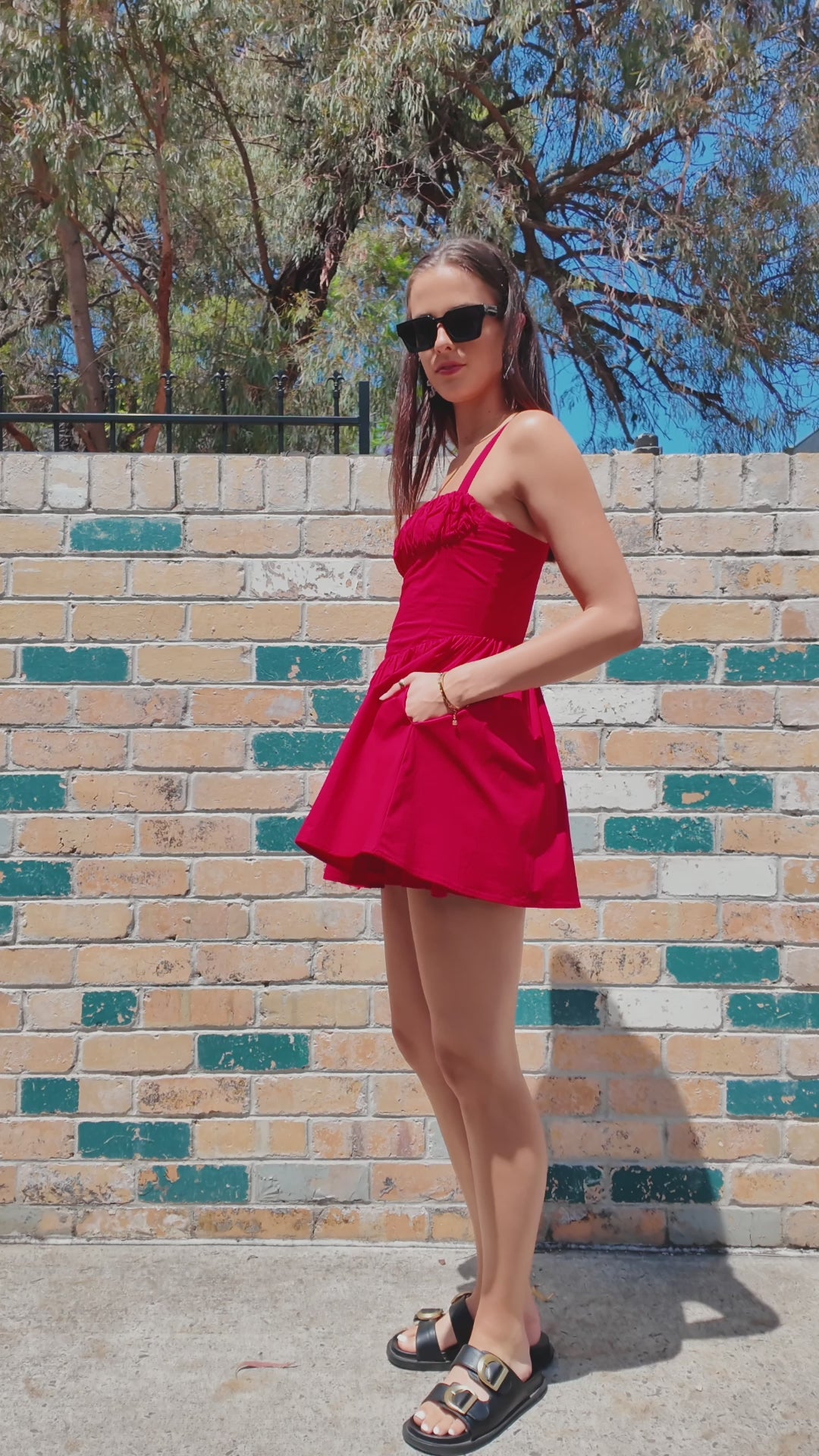 TT9813 Thea Square Neck Ruched Detailing On Bust Cherry