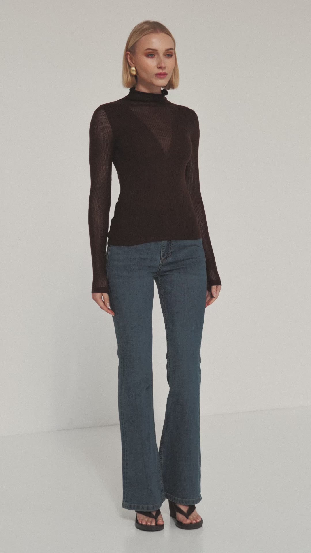 TH26019 Saira Sheer Long Sleeve Knit Top Chocolate