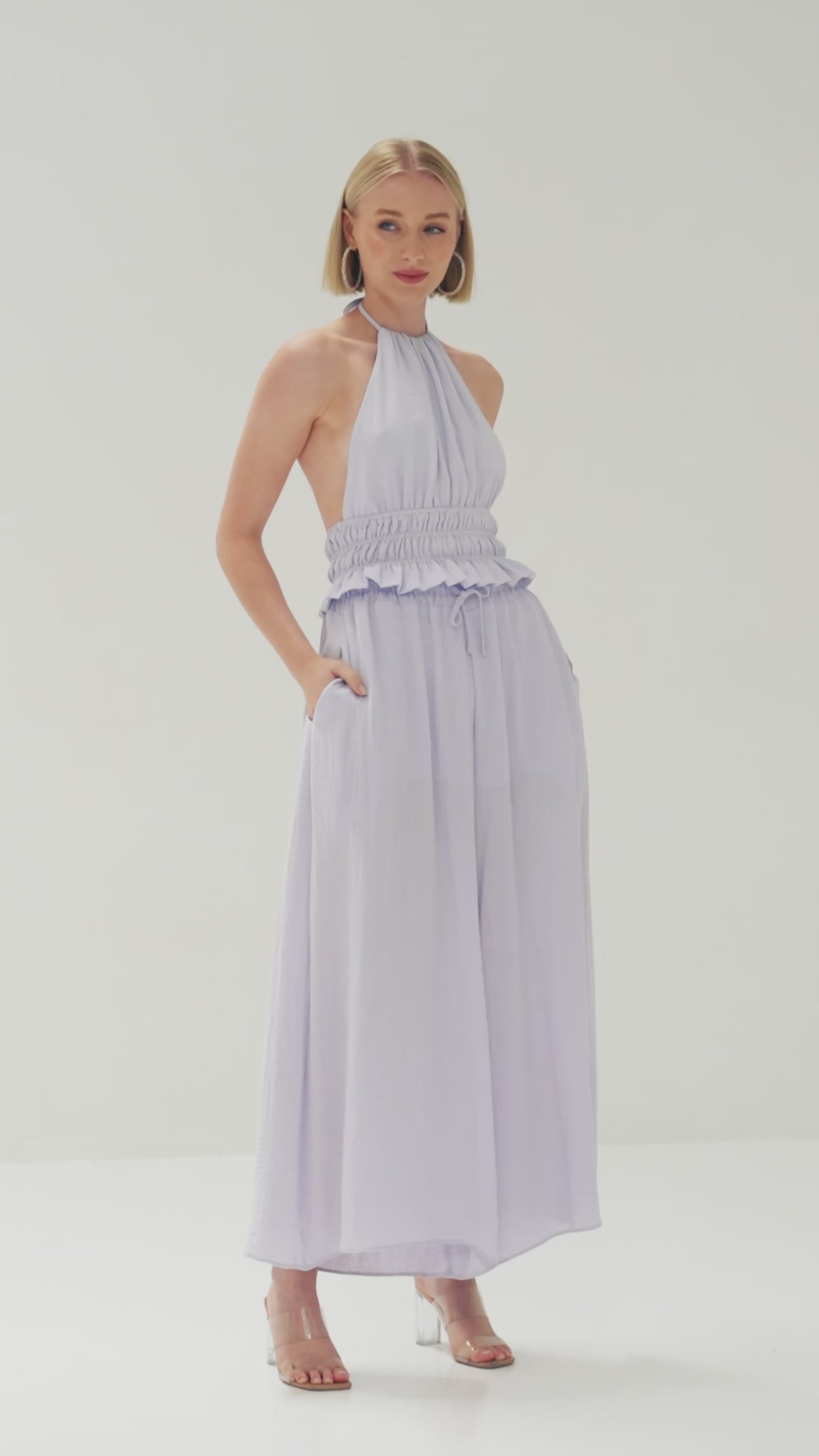 TW4800 Shirred Halter Neck Top Lilac