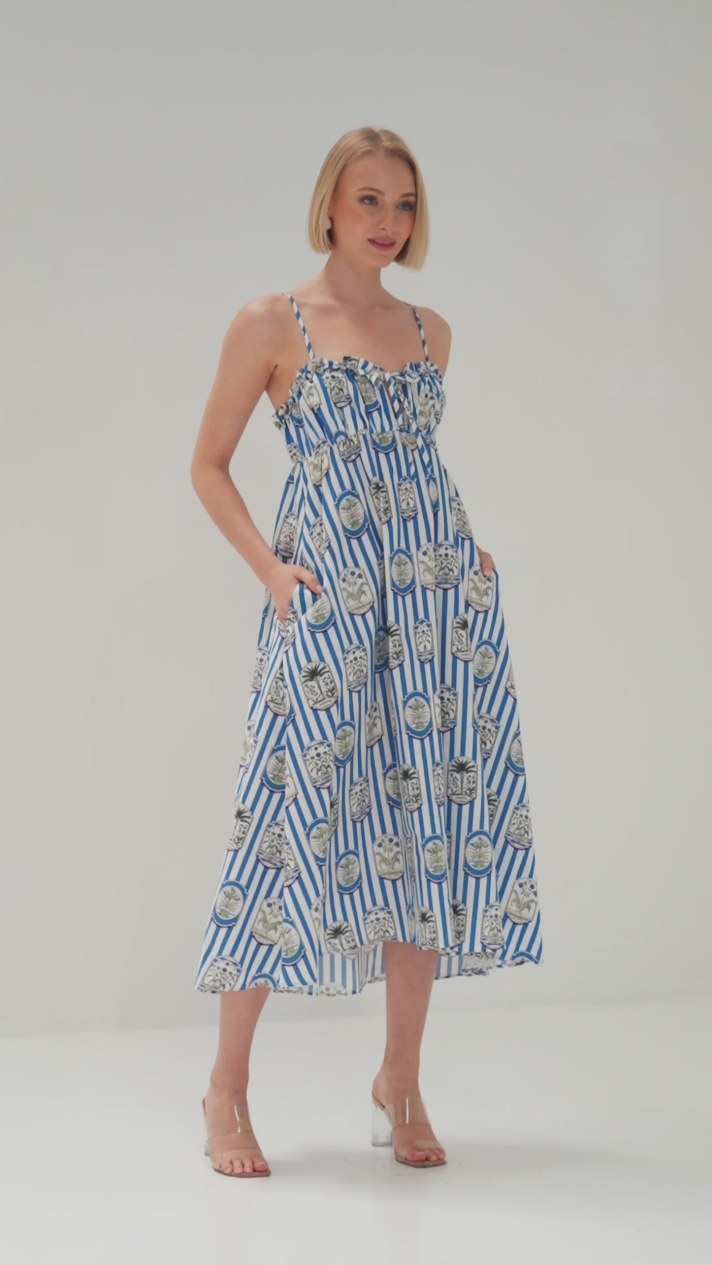 TW4507A Botanica Strisce Maxi Dress Blue/White