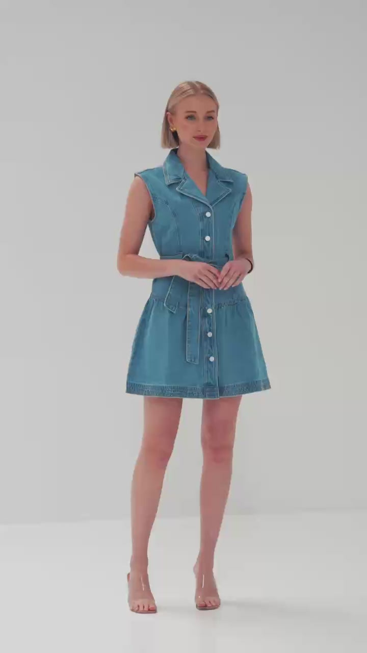T3285 Soleil Denim Mini Dress White