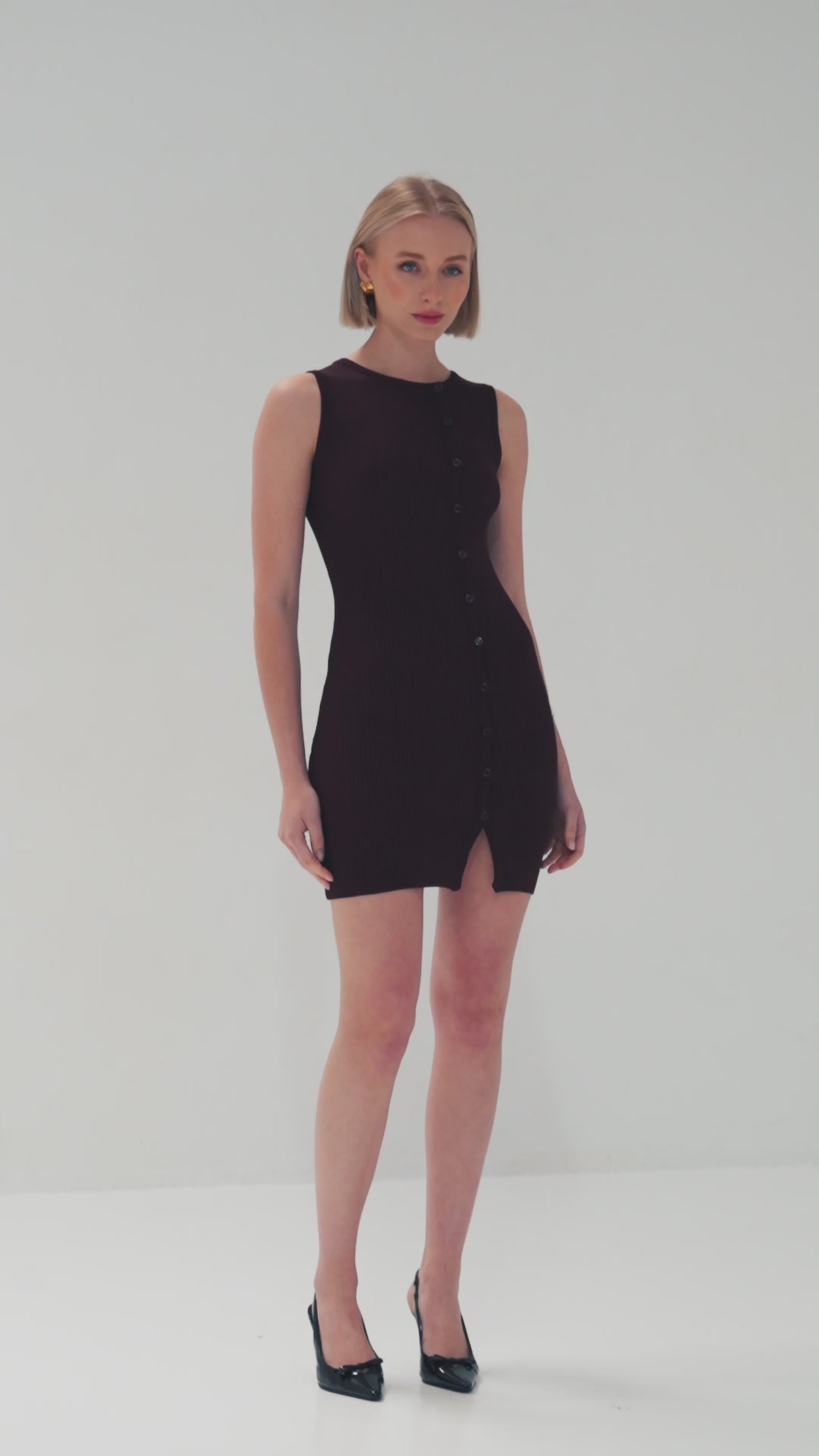 TH25068 Liv Ribbed Mini Dress Chocolate