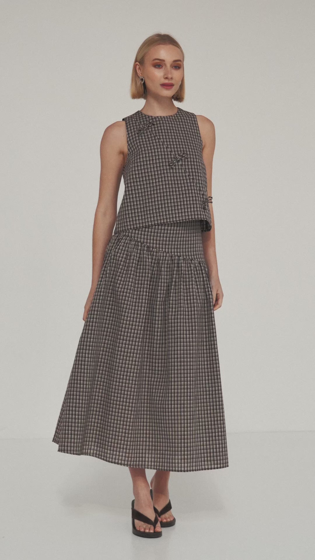 TW4927 The Check Edit Skirt Brown