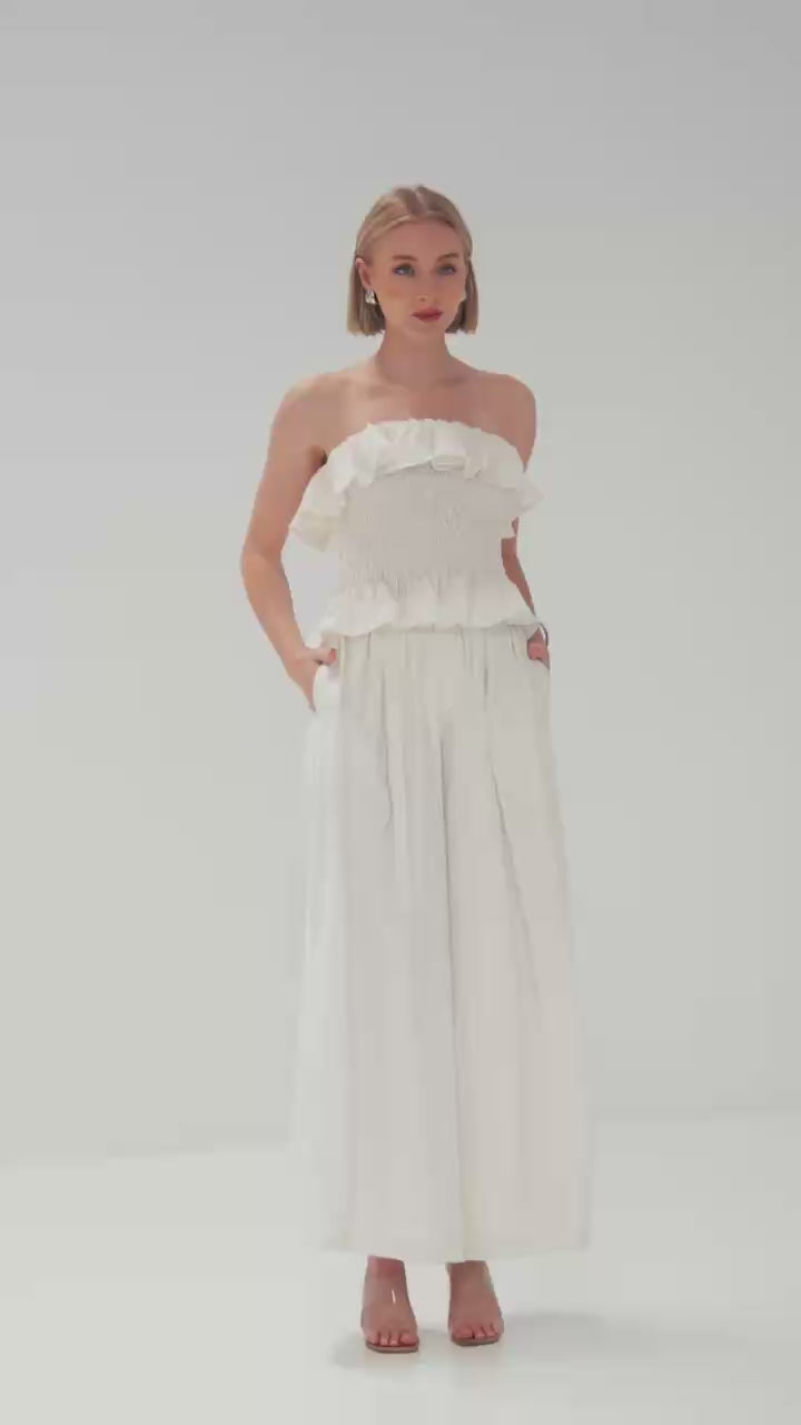 TW4793 Celina Shirred Ruffle Top Natural Ivory