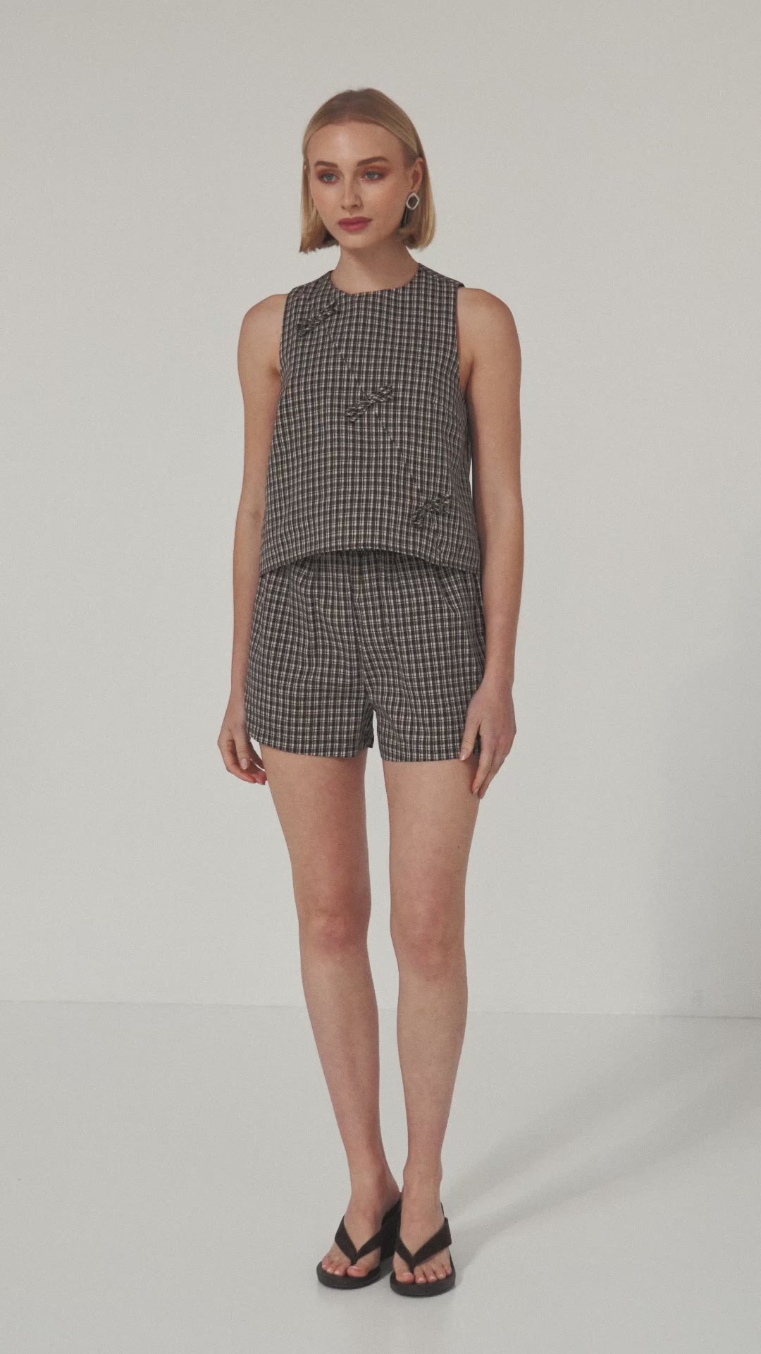 TW5011 The Check Edit Top Brown