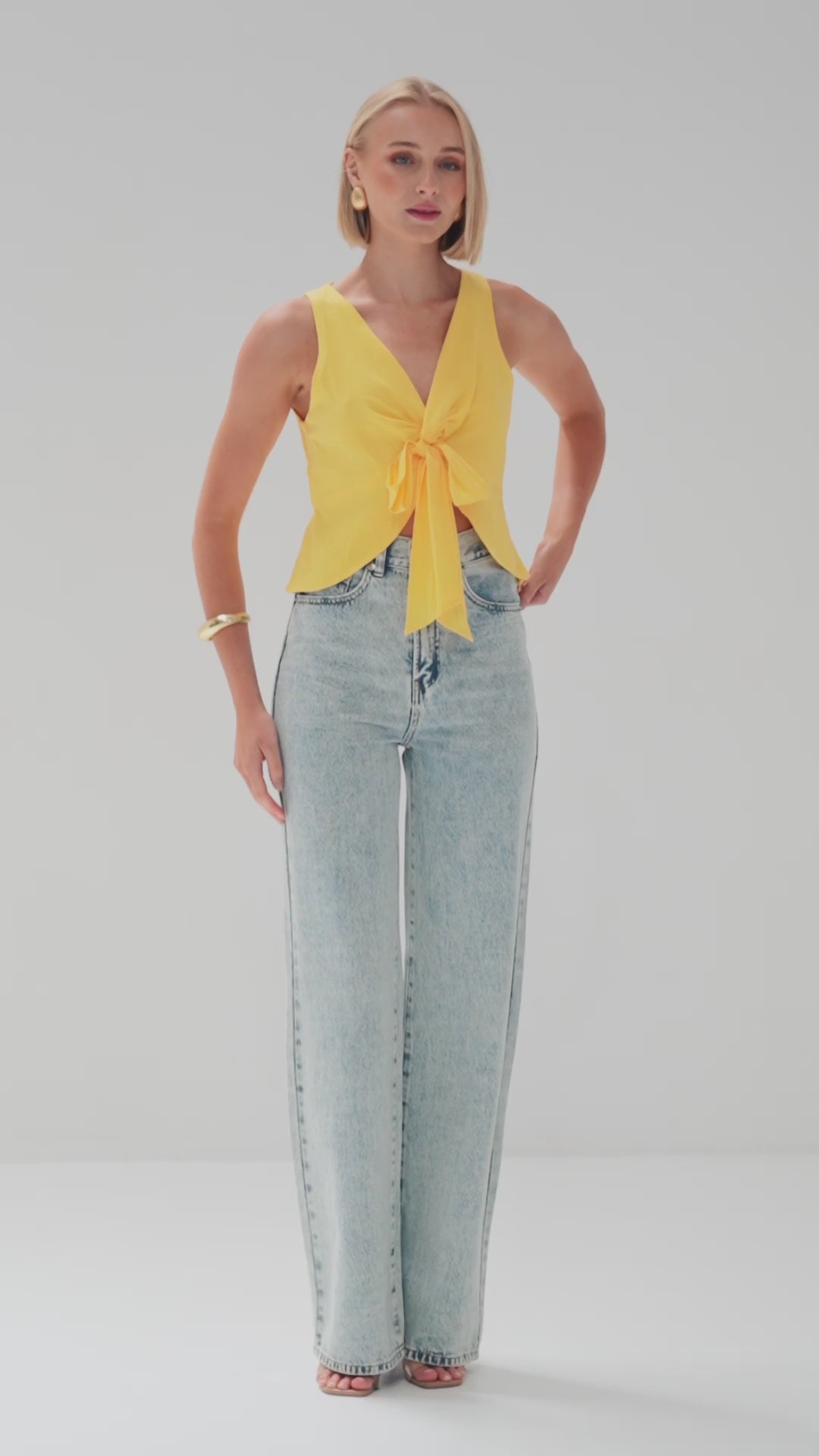 TW4782 Diva Linen Front Twist Top Yellow