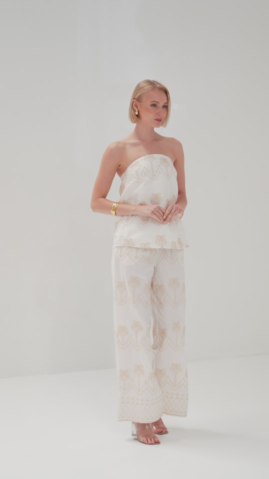 TW4826 Palm Haven Strapless Top Cream/Beige