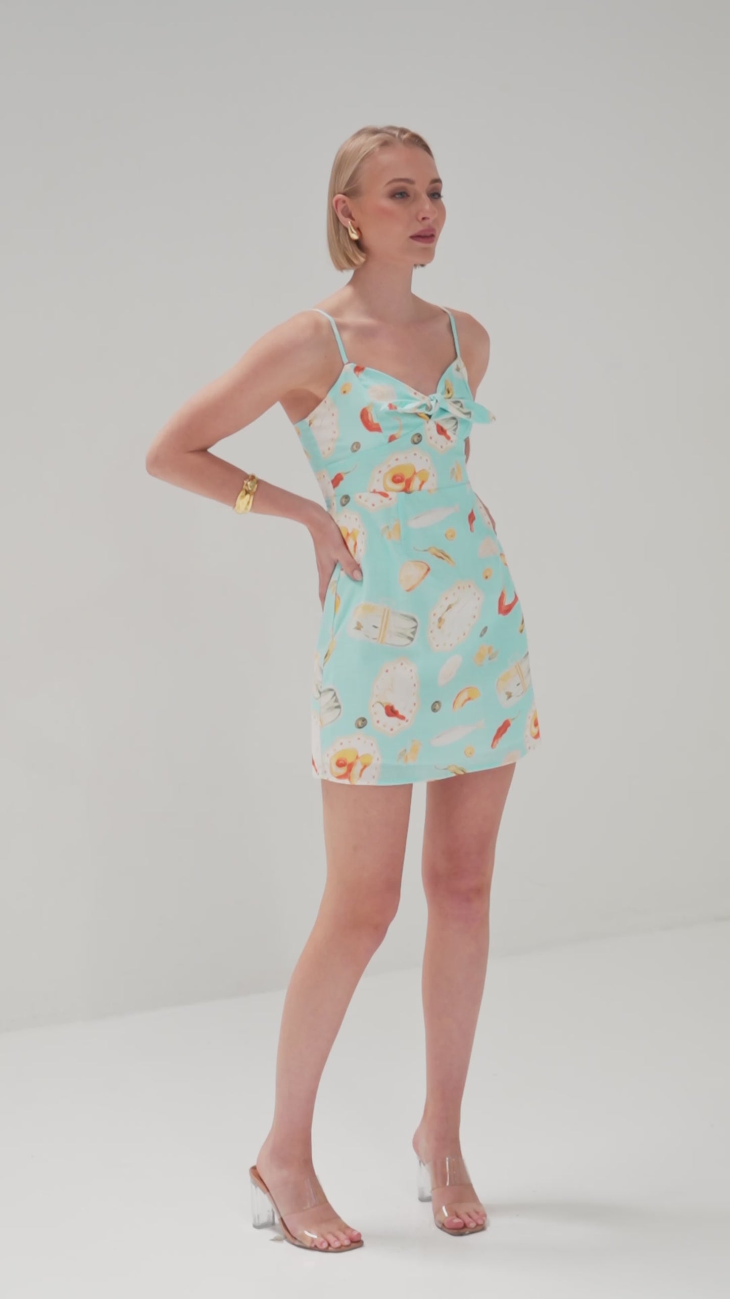 TW4836A  Vogue PrintTie Front Mini Dress Blue Print
