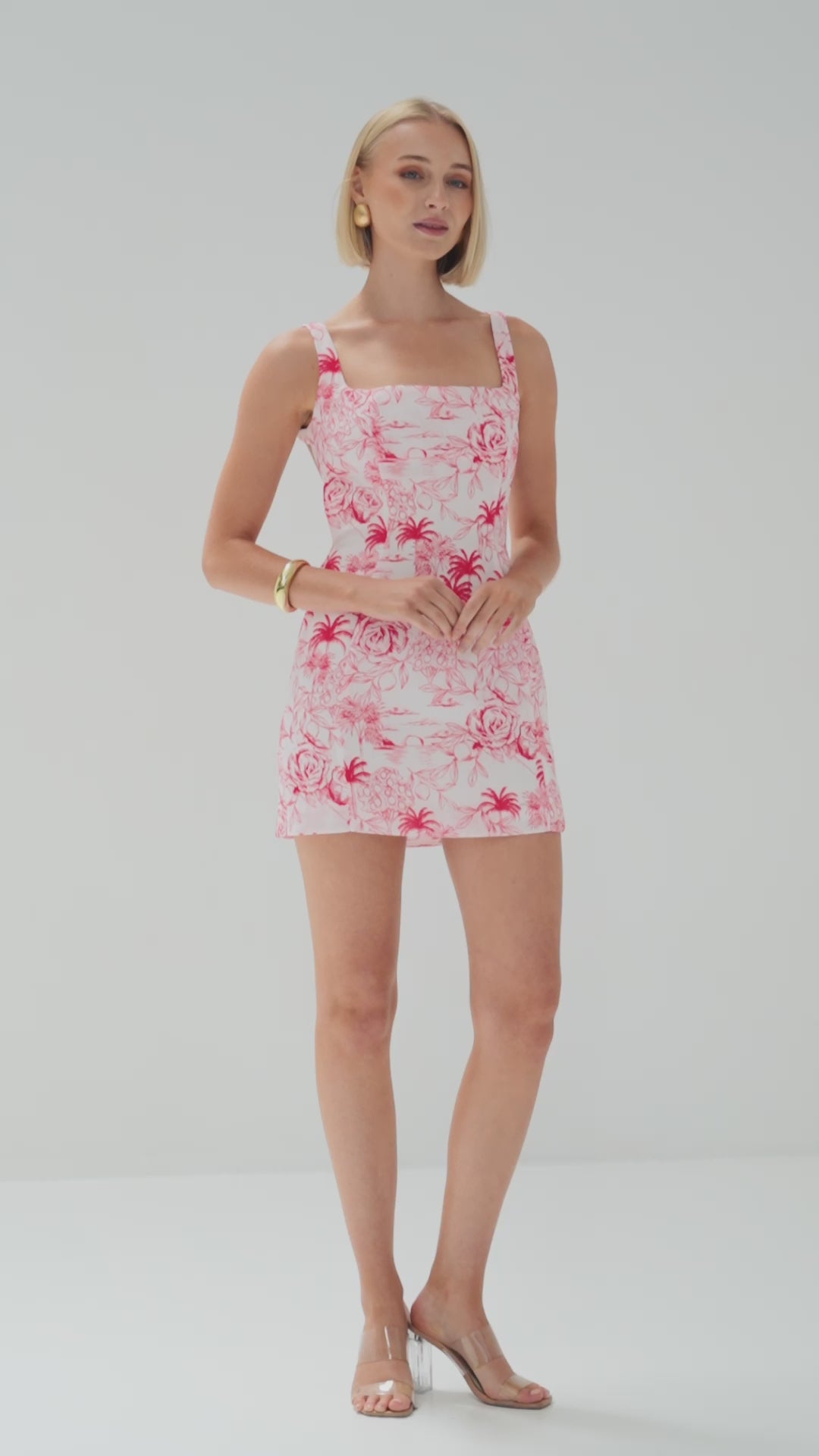 TT9809 Saanvi Palm Tree Print Backless Mini Dress Red
