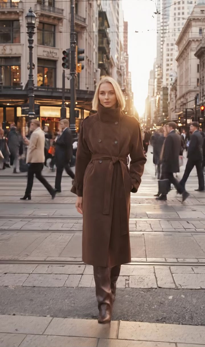 TT91012 Marlowe Suede Trench Coat Chocolate