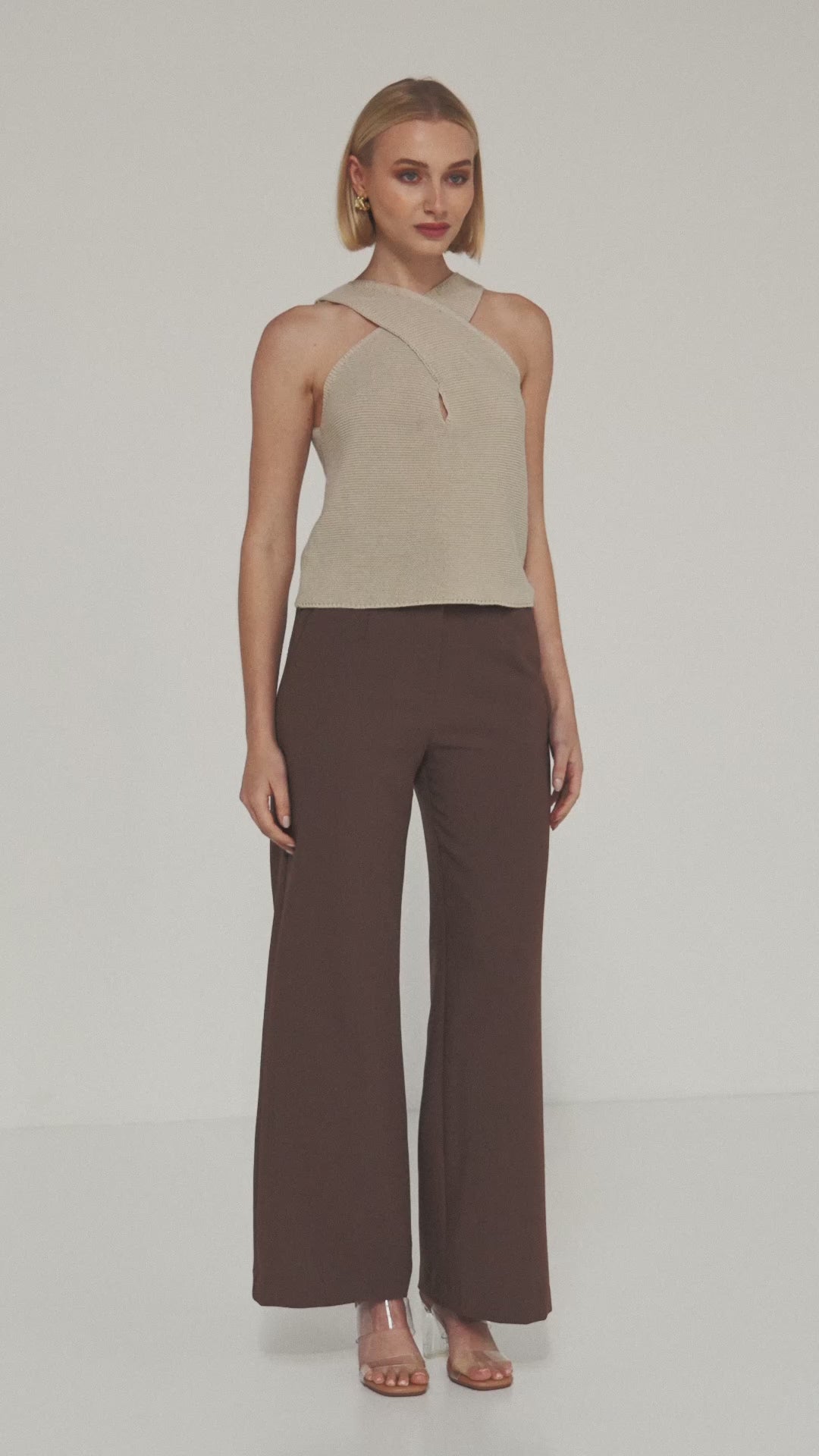 TH26016 Shyla Cross Front  Knit Top Sand