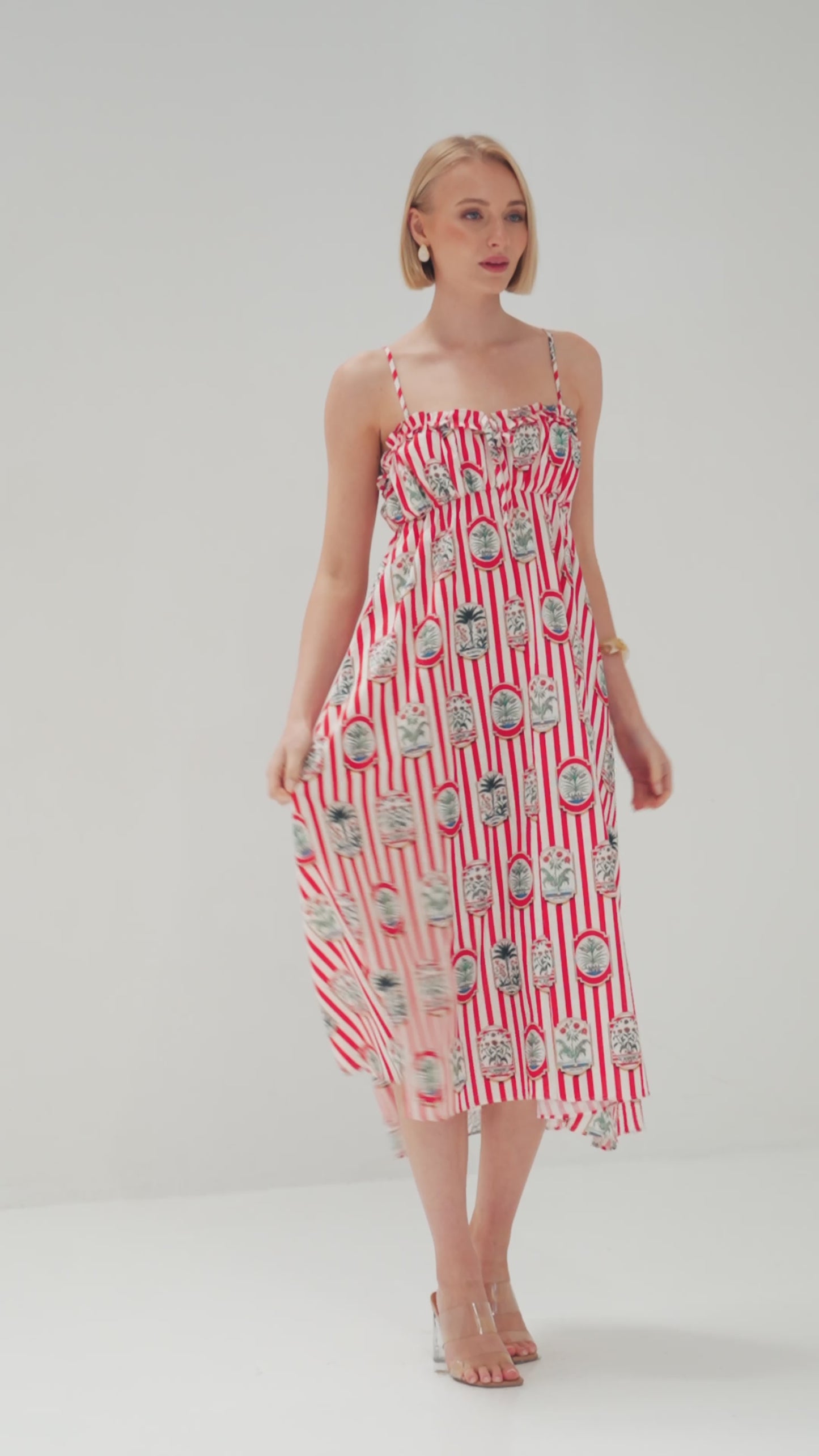 TW4507A Botanica Strisce Maxi Dress Red/White