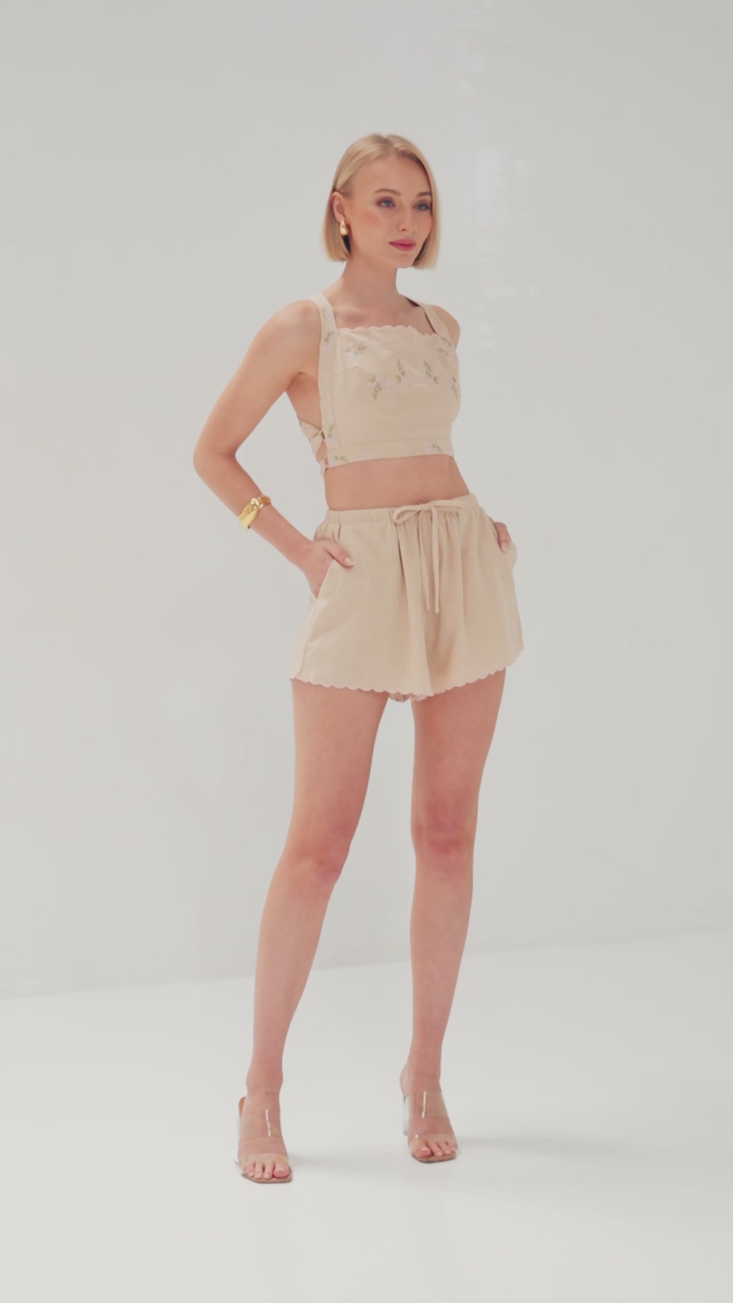 TW4778 Seraph Embroidery Crop Top Beige/Pink