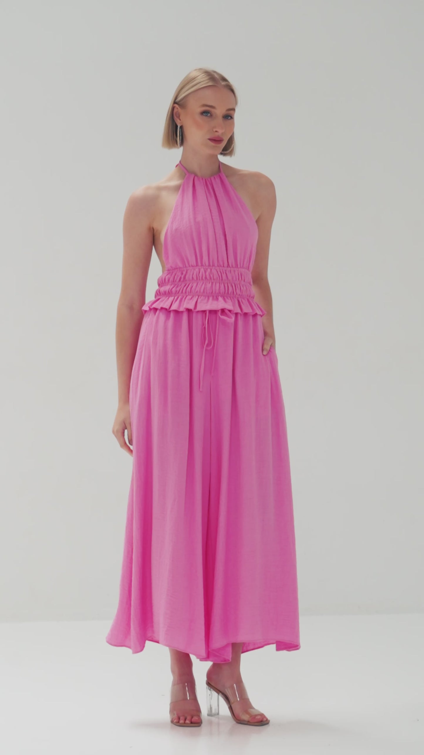 TW4800 Shirred Halter Neck Top Pink