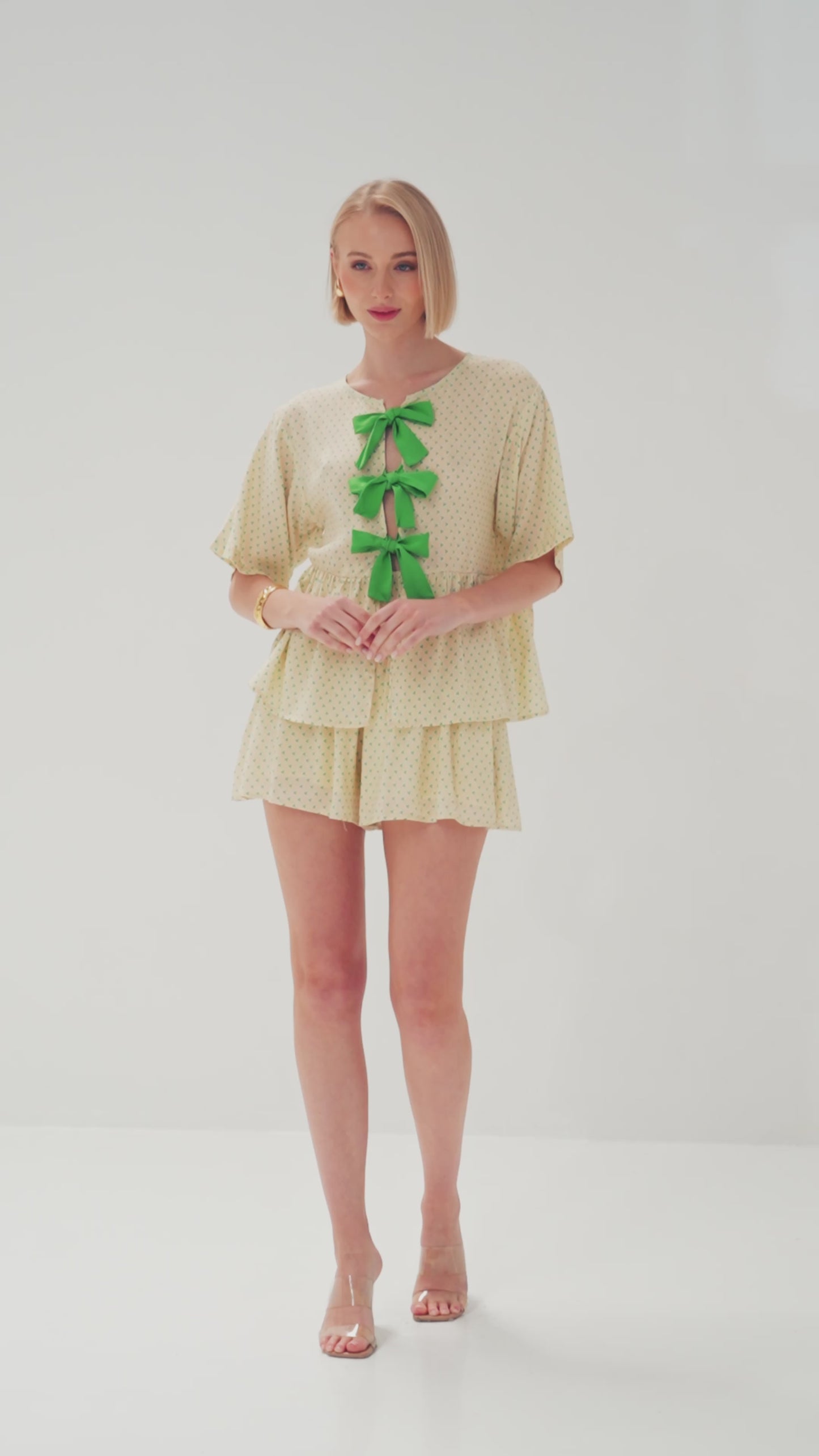 TW4320A Tullia Contrast Ribbon Top Yellow/Green