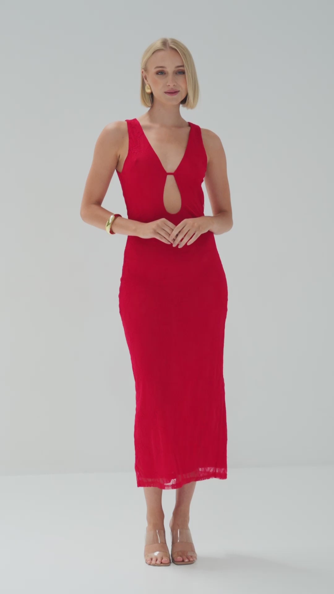 TT9653 Gazania Lace Midi Dress Red