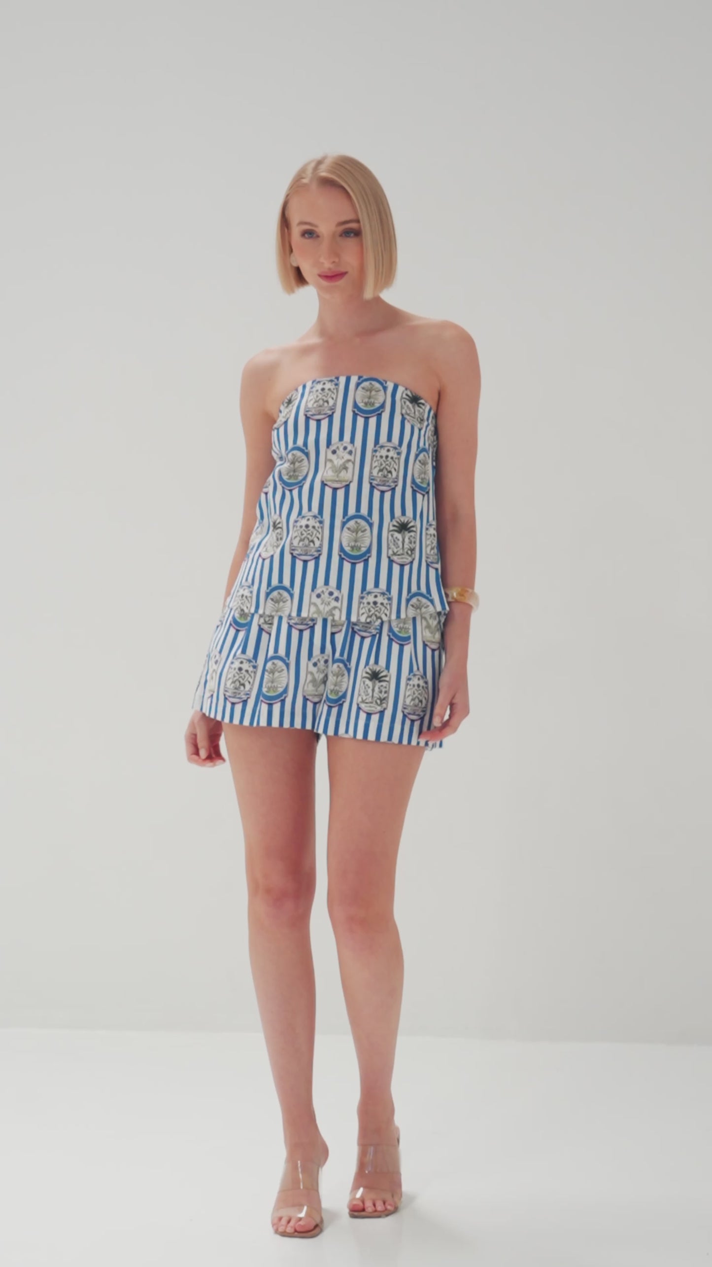 TW4835A Botanica Strisce Strapless Top Blue/White