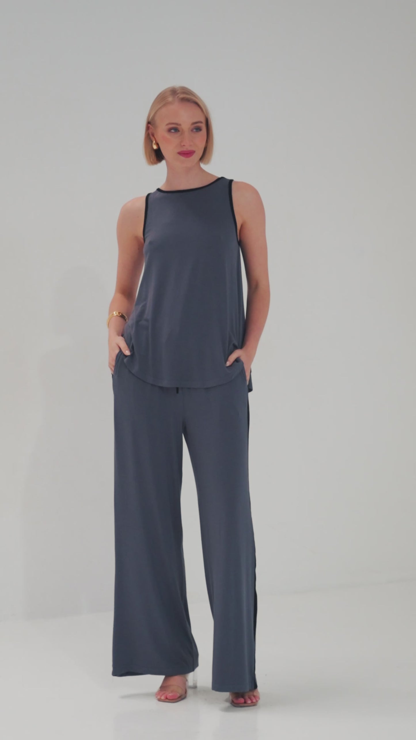 TW4717A Coastline Sleeveless Long Top Charcoal