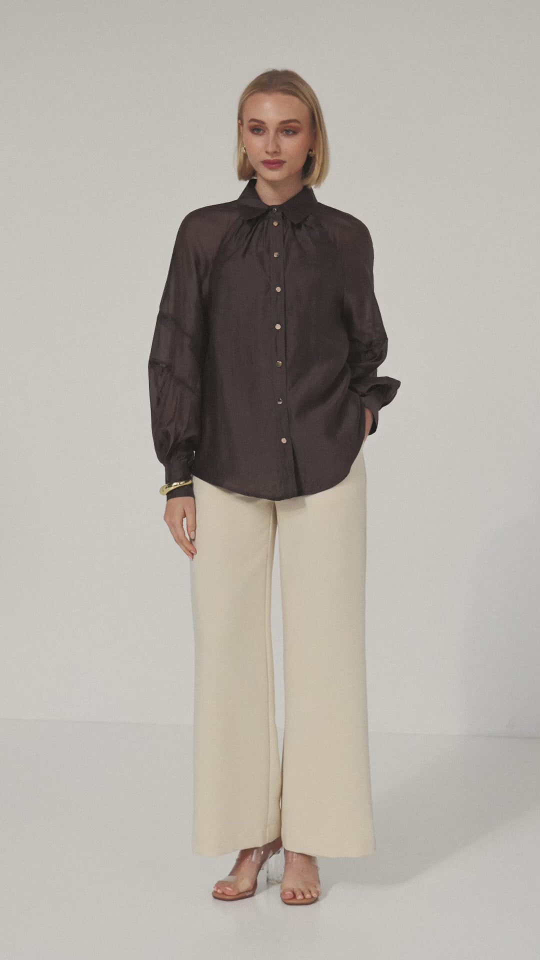 TW5012 Evienne Sheer Blouse Chocolate