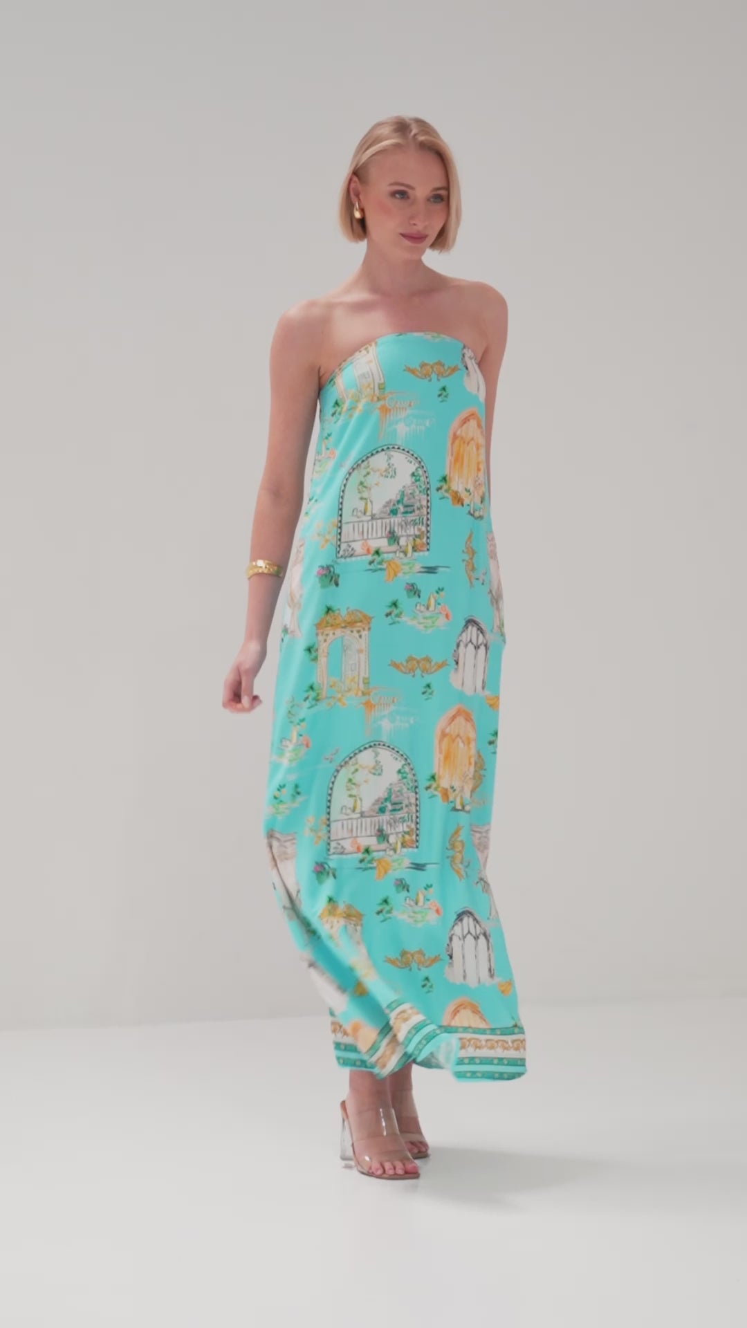 TW4628C Sunlit Arches Strapless Maxi Dress Blue