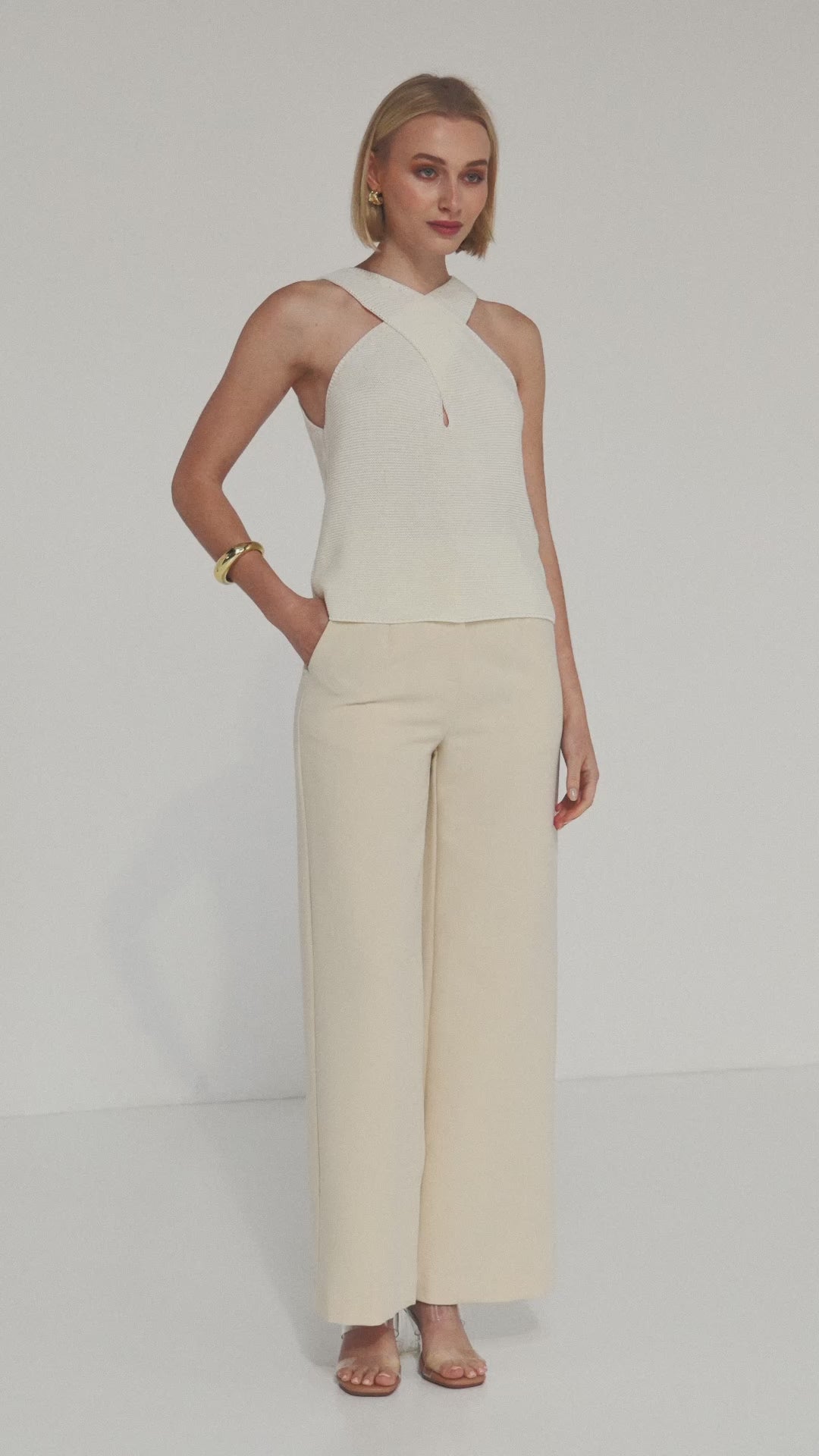 TH26016 Shyla Cross Front  Knit Top White