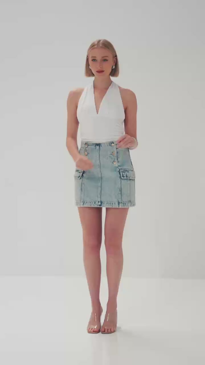 T3718 Elara Denim Skirt Acid Blue