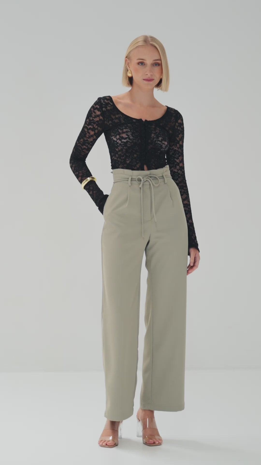 TT9893 Loretta High Waist Paper Bag Pant Oyster Grey. Australian women’s wholesale bottoms fashion from Rosebullet the label. High waisted Pant.