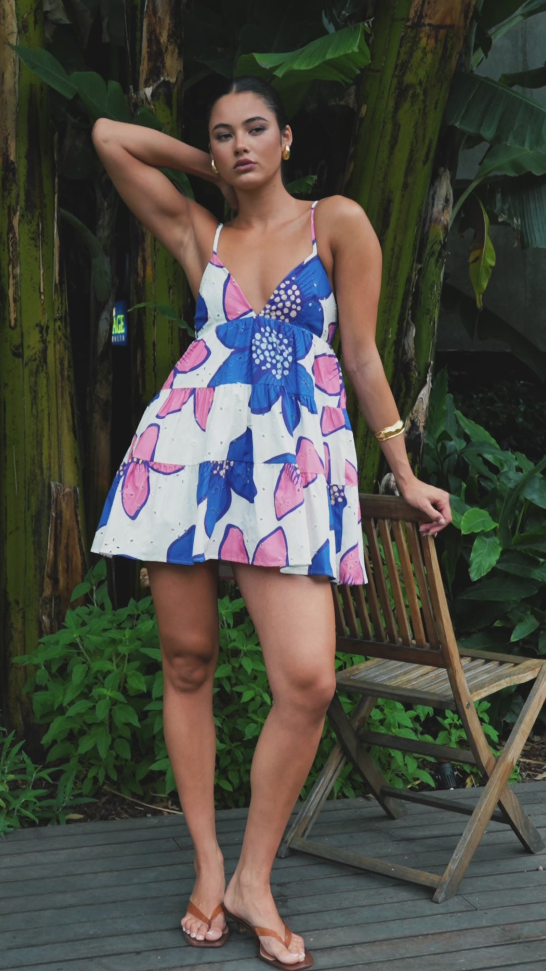 TW4600A Botanic Eyelet Bloom Tiered Mini Dress Blue/White